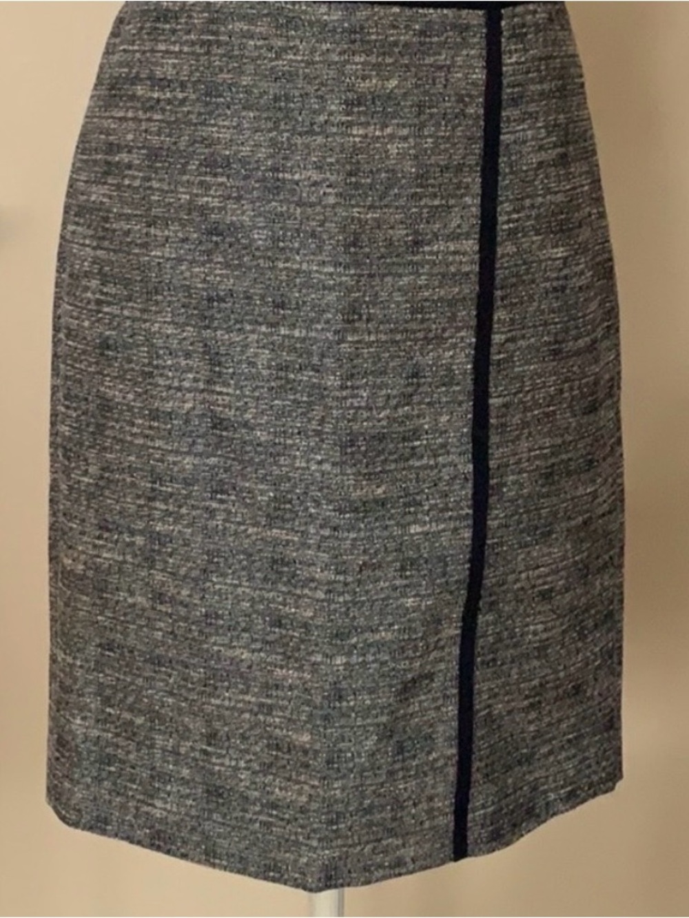 Tory Burch Tweed A-line Skirt Blue Gray Cream Metallic Textured Fabric Size 10